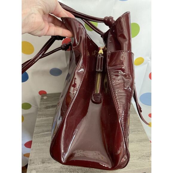 Jane August Designer Genuine Leather Made in Italy Burgundy Patent Large Bag Sat - Picture 13 of 16